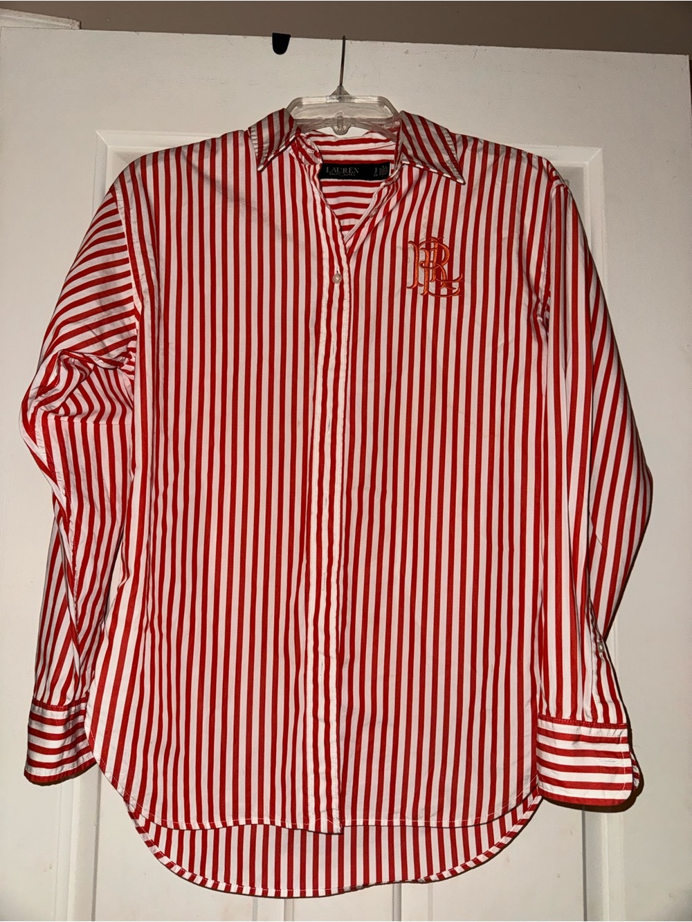 Ralph Lauren Orange & White Vertical Stripe Button-Down Shirt